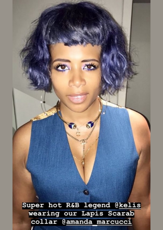 Kelis, R&B, singer, scarab jewellery, gold necklace, scarab, necklace, Egyptian jewellery, Amanda Marcucci