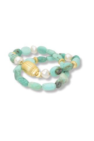 Amazonite Necklace with Gold Scarab - Amanda Marcucci 