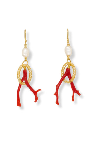 Bamboo Coral and Pearl Earrings - Amanda Marcucci 