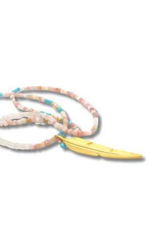 Pink & Blue Opal Feather Necklace - Amanda Marcucci 