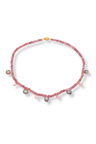 Pink Spinel Necklace with Blue Pearls - Amanda Marcucci 