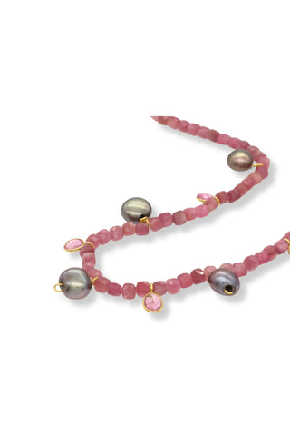 Pink Spinel Necklace with Blue Pearls - Amanda Marcucci 