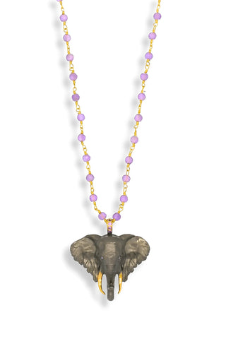 Silver Elephant Necklace on Amethyst Chain - Amanda Marcucci 