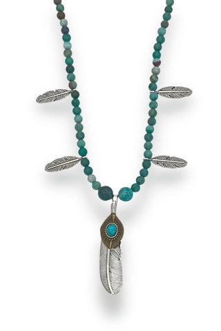 Silver Feather and Turquoise Necklace - Amanda Marcucci 