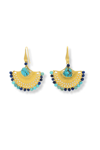 Turquoise & Lapis Lotus Earrings - Amanda Marcucci 